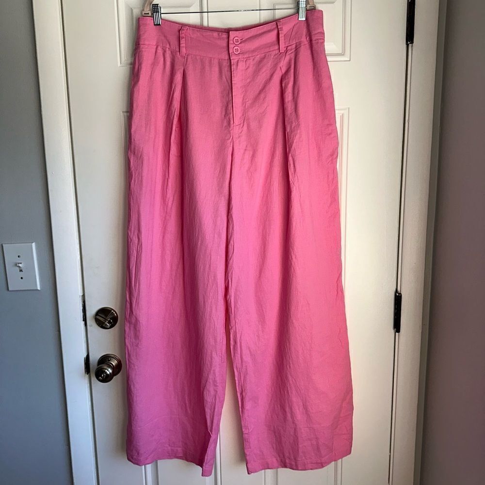 NWT GABI FRESH FASHION TO FIGURE Ashlee Wide Leg Linen Pants SIZE 0 12 XL PINK - Picture 6 of 10